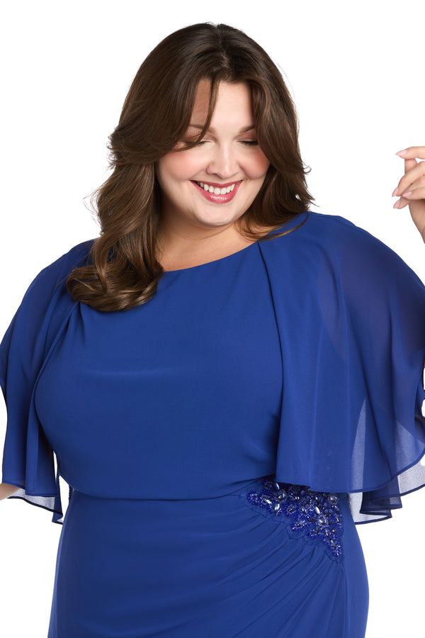 R&m Richards Long Chiffon Caplet Dress With A Rhinestone Waist Detail - Plus