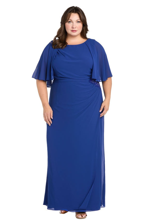 R&m Richards Long Chiffon Caplet Dress With A Rhinestone Waist Detail - Plus