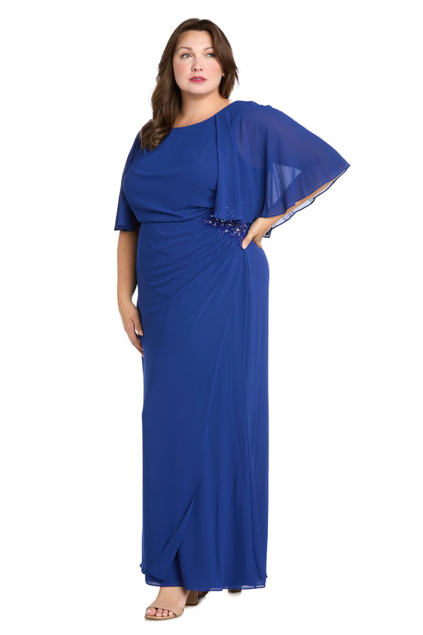 r&m richards Long Chiffon Caplet Dress with a Rhinestone Waist Detail - Plus