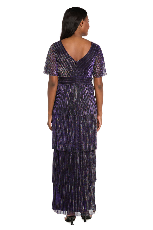 R&m Richards Long Crinkle Dress With Rhinestone Trim