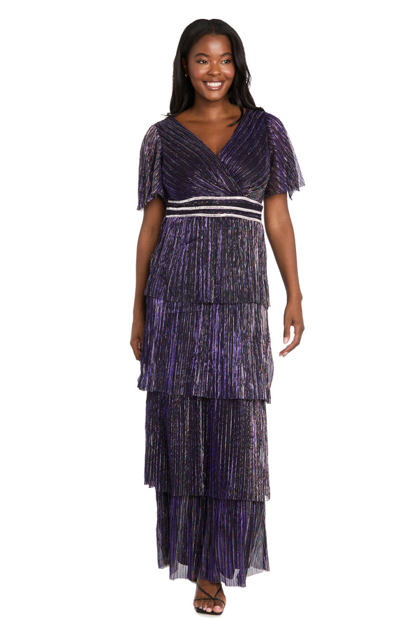 r&m richards Long Crinkle Dress with Rhinestone Trim