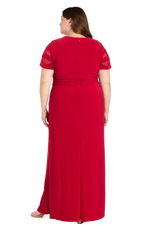 R&m Richards Long Dress With Ruffle Slit And Illusion Sleeves