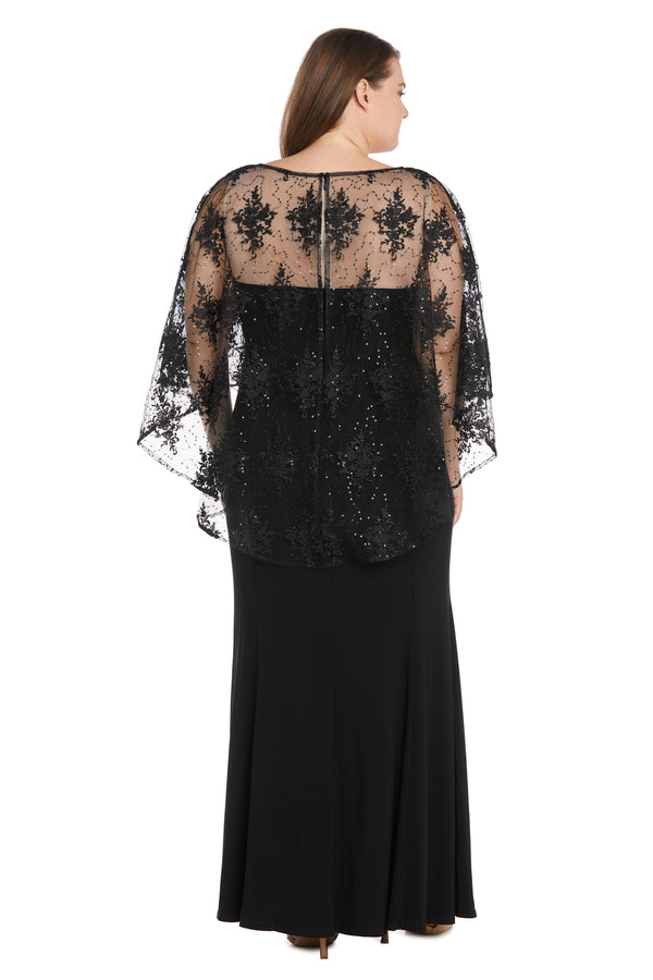 R&m Richards Long Dress With Sheer Illusion Embellished Capelet - Plus