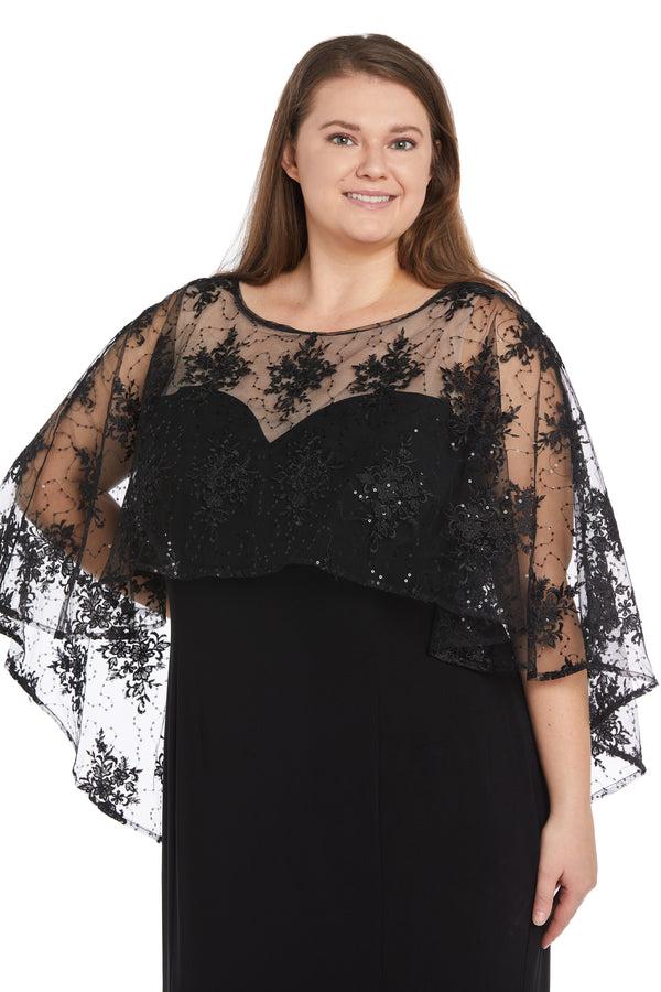 R&m Richards Long Dress With Sheer Illusion Embellished Capelet - Plus