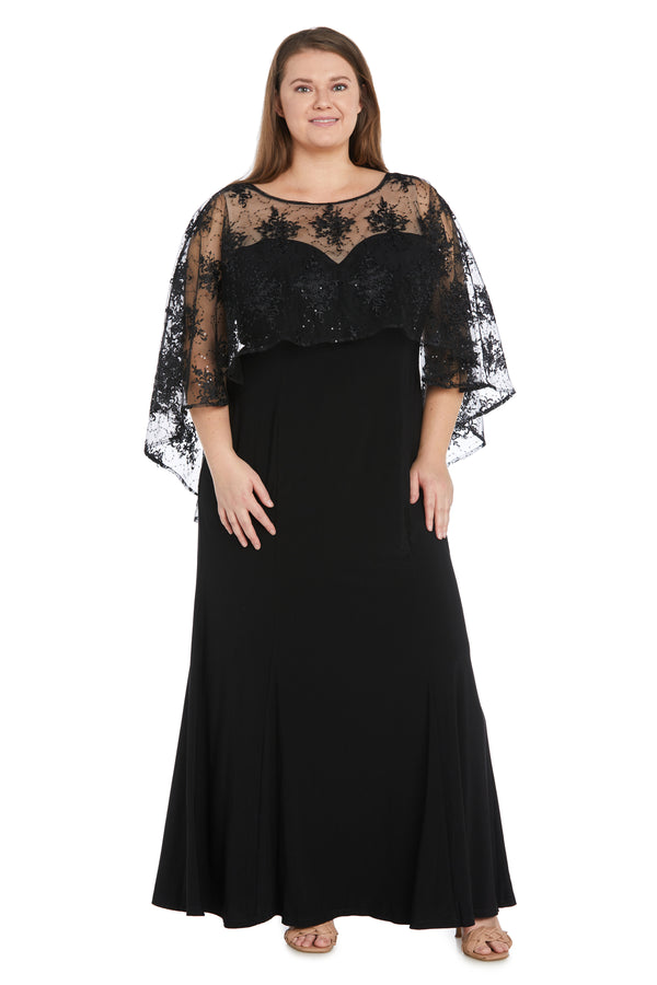 R&m Richards Long Dress With Sheer Illusion Embellished Capelet - Plus