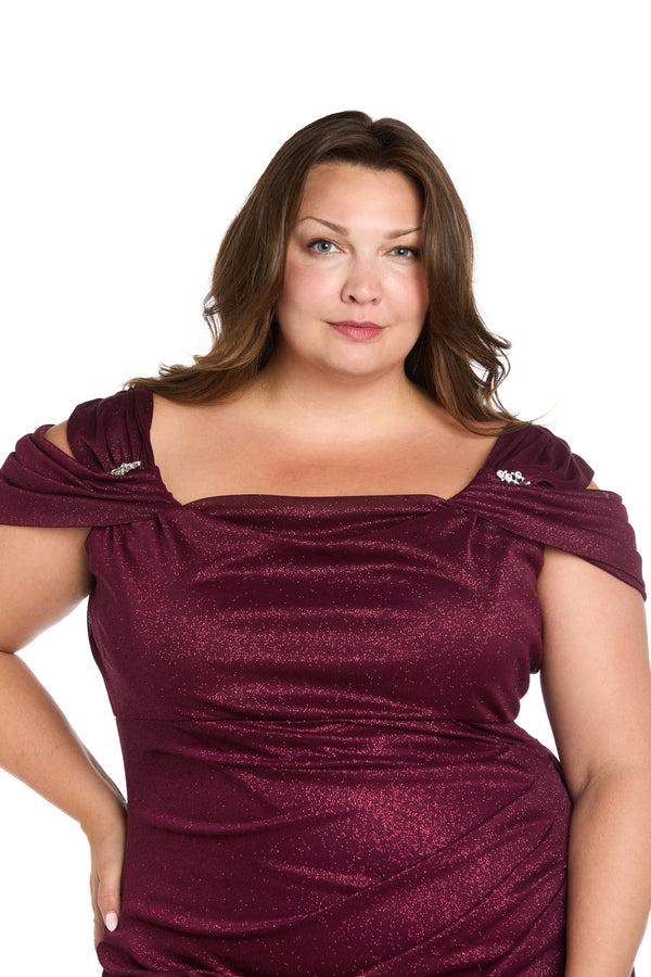 R&m Richards Long Empire Waist Chiffon Gown With Cowl Bodice - Plus