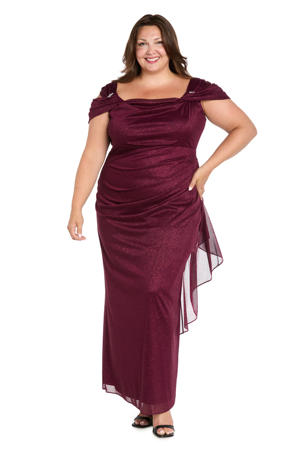 r&m richards Long Empire Waist Chiffon Gown with Cowl Bodice - Plus