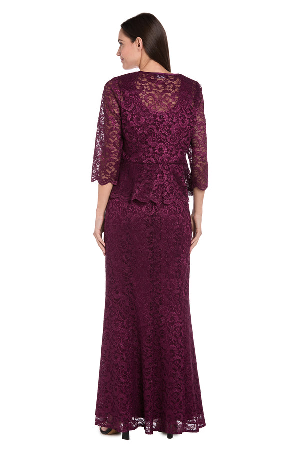 R&m Richards Long Glitter Lace Dress Matched With An Overlay Jacket And Rhinestone Buckle