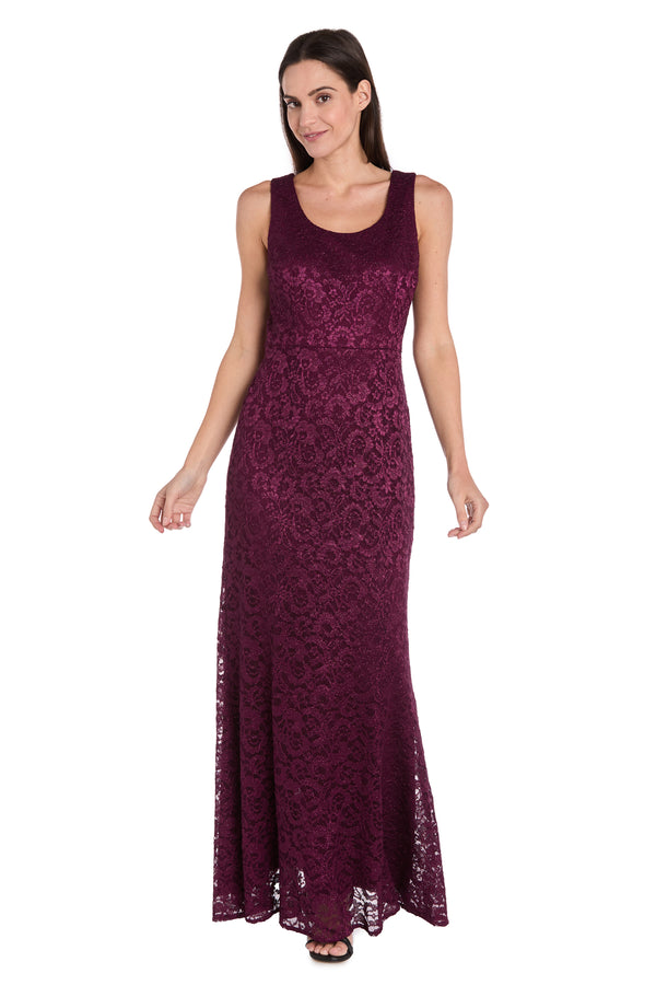 R&m Richards Long Glitter Lace Dress Matched With An Overlay Jacket And Rhinestone Buckle