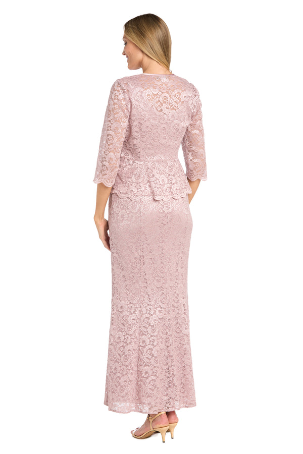 R&m Richards Long Glitter Lace Dress Matched With An Overlay Jacket And Rhinestone Buckle - Petite