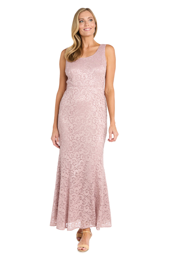 R&m Richards Long Glitter Lace Dress Matched With An Overlay Jacket And Rhinestone Buckle - Petite