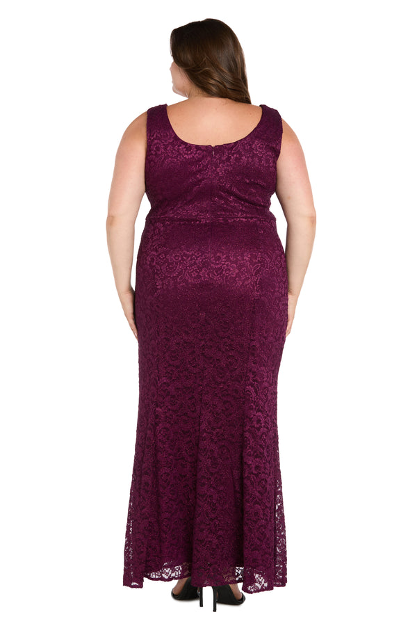 R&m Richards Long Glitter Lace Dress Matched With An Overlay Jacket And Rhinestone Buckle - Plus