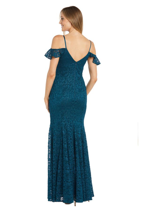 R&m Richards Long Glitter Lace Off The Shoulder Gown
