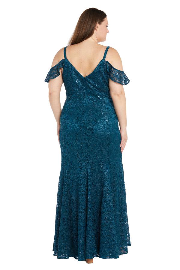 R&m Richards Long Glitter Lace Off The Shoulder Gown - Plus