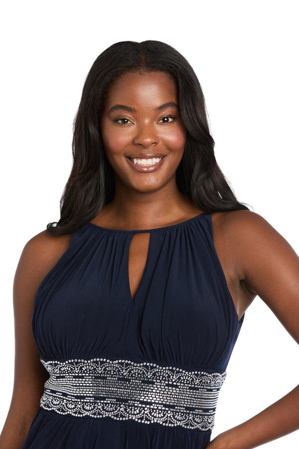 R&m Richards Long Halter Dress With Rhinetone Waistline