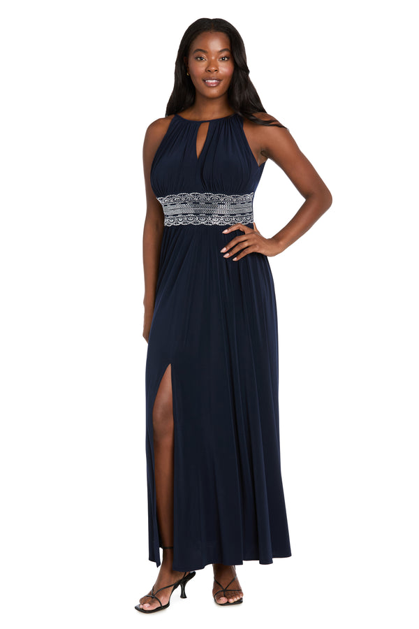R&m Richards Long Halter Dress With Rhinetone Waistline