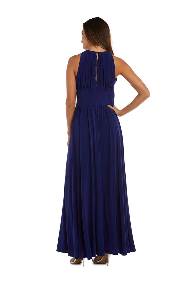 R&m Richards Long Halter Dress With Rhinetone Waistline - Petite