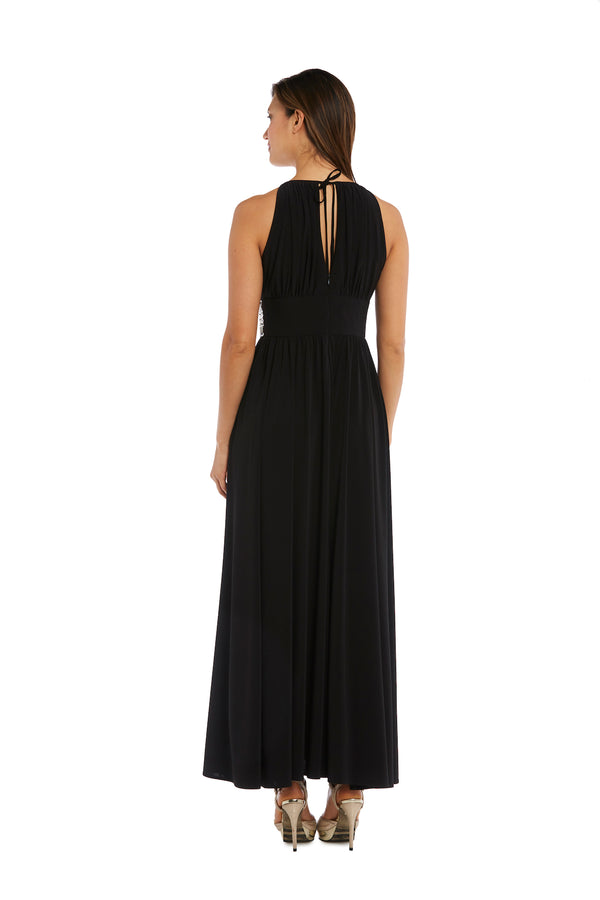 R&m Richards Long Halter Dress With Rhinetone Waistline - Petite