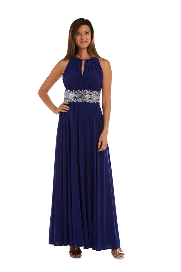 r&m richards Long Halter Dress With Rhinetone Waistline - Petite