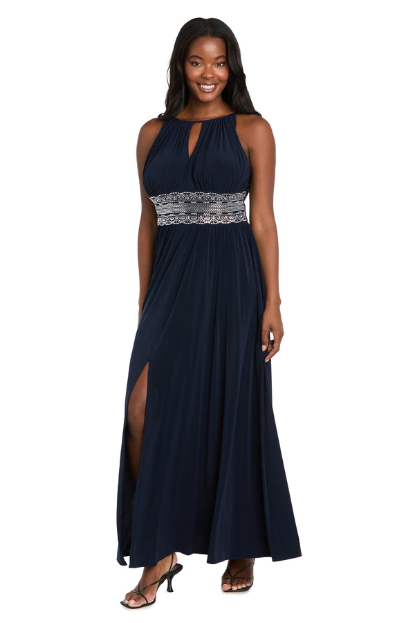r&m richards Long Halter Dress With Rhinetone Waistline