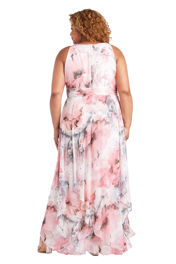 R&m Richards Long Halter Sheer Printed Chiffon Maxi Dress - Plus