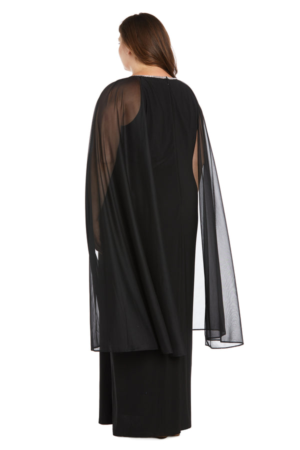 R&m Richards Long Ity Dress With Rhinestone Neck Detailing And Long Back Caplet - Plus
