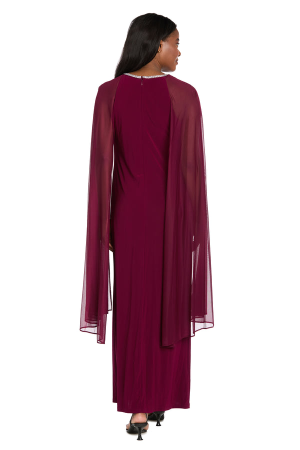 R&m Richards Long Ity Dress With Rhinestone Neck Detailing And Long Back Caplet