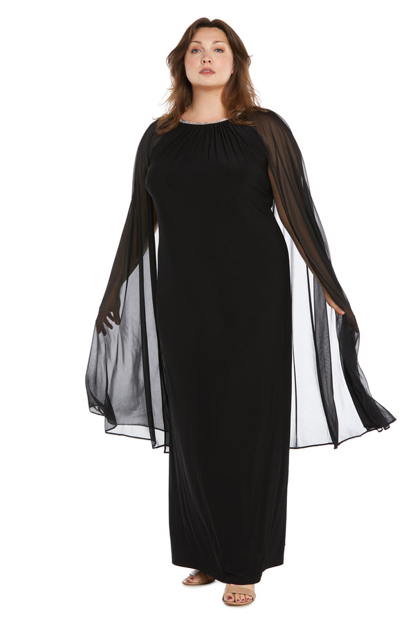 r&m richards Long Ity Dress With Rhinestone Neck Detailing and Long Back Caplet - Plus