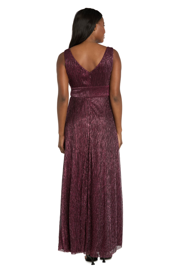 R&m Richards Long Metallic Gown With Double Rhinestone Waist Detailing