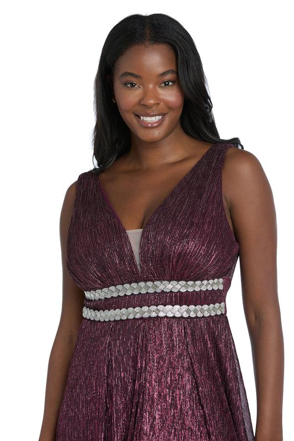 R&m Richards Long Metallic Gown With Double Rhinestone Waist Detailing