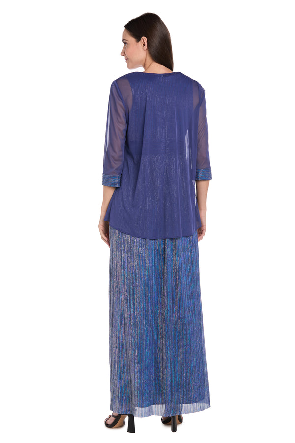 R&m Richards Long Pleated Metallic Chiffon Jacket Dress