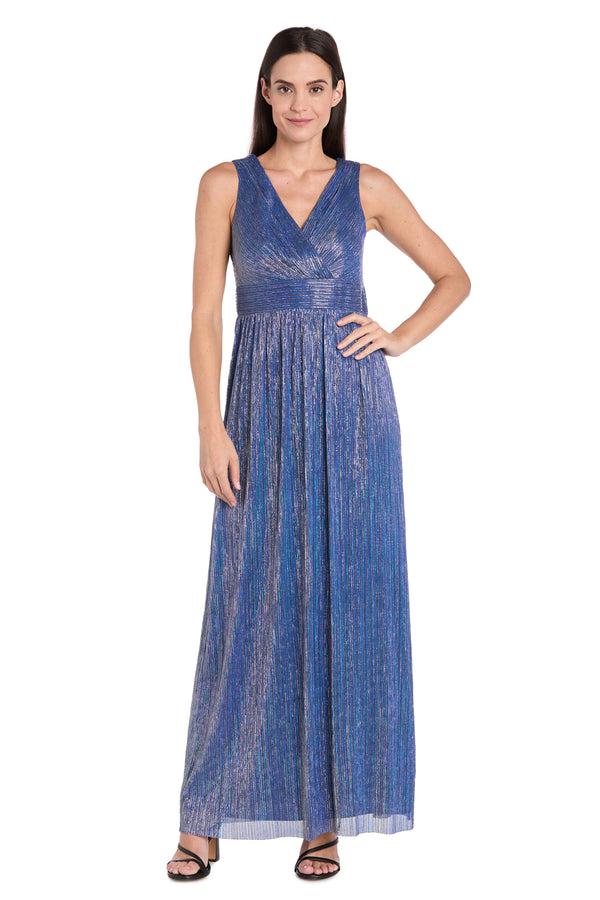 R&m Richards Long Pleated Metallic Chiffon Jacket Dress