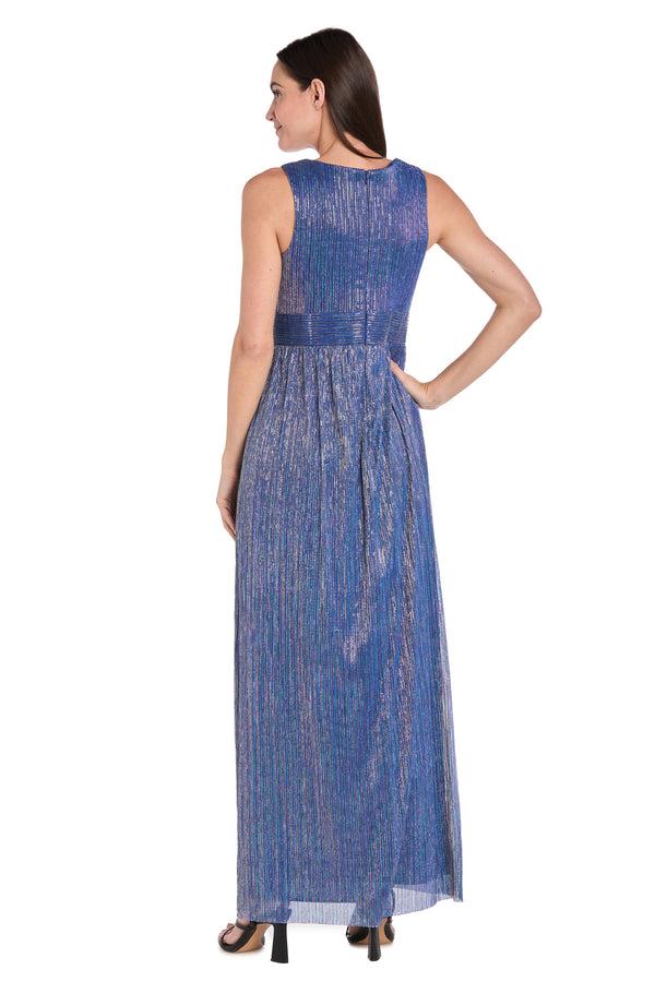 R&m Richards Long Pleated Metallic Chiffon Jacket Dress