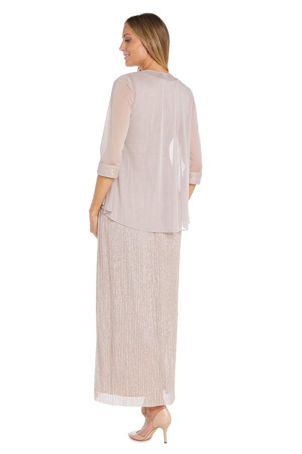 R&m Richards Long Pleated Metallic Chiffon Jacket Dress - Petite