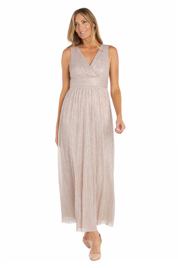 R&m Richards Long Pleated Metallic Chiffon Jacket Dress - Petite