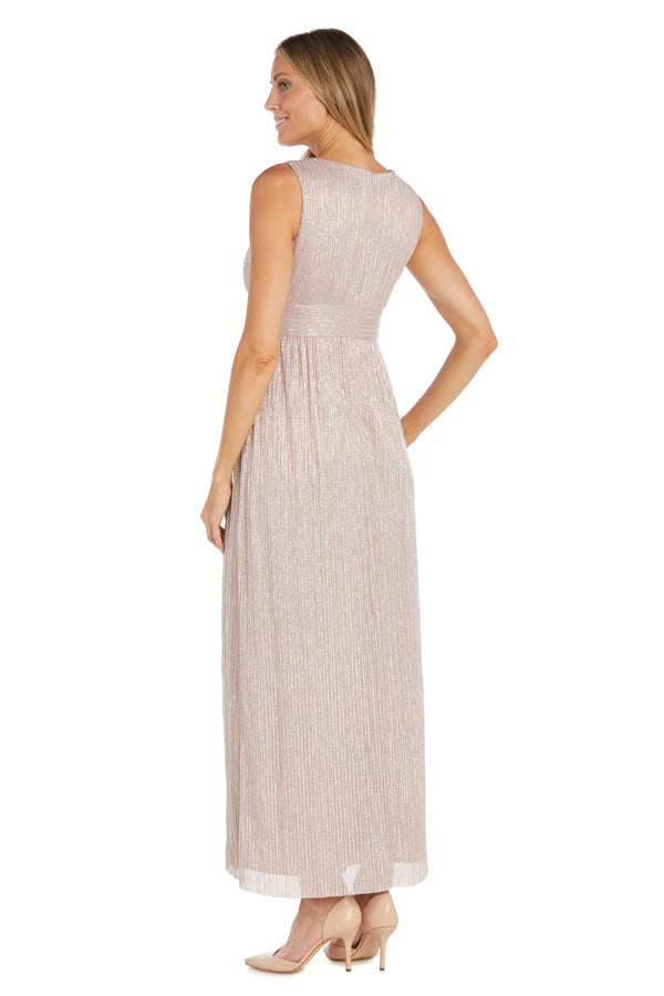 R&m Richards Long Pleated Metallic Chiffon Jacket Dress - Petite