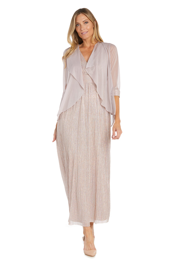 r&m richards Long Pleated Metallic Chiffon Jacket Dress - Petite