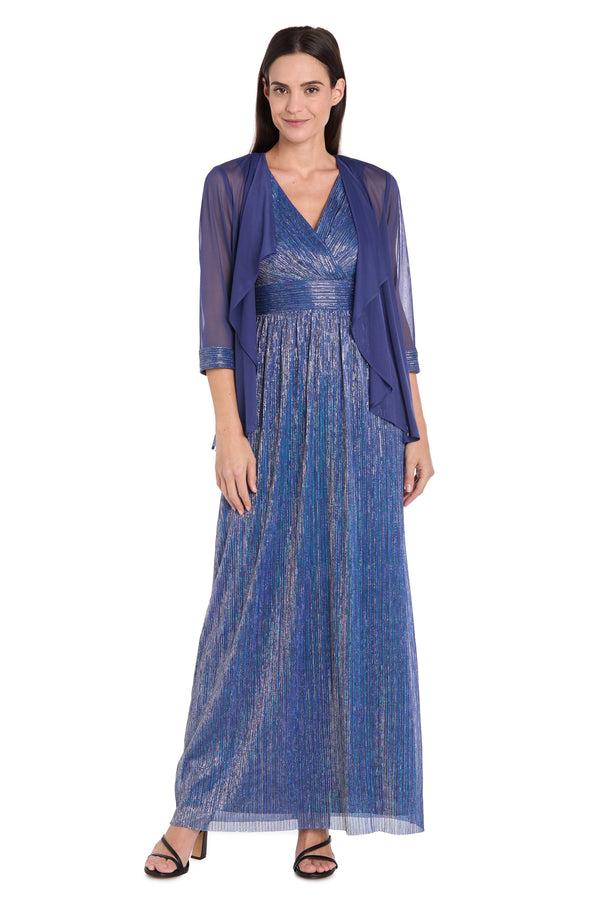 r&m richards Long Pleated Metallic Chiffon Jacket Dress
