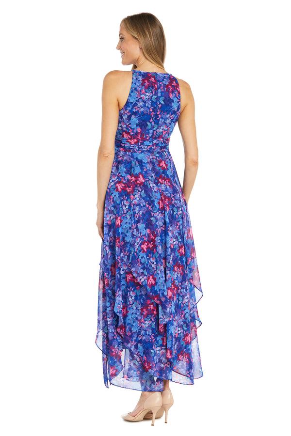 R&m Richards Long Printed Chiffon Dress With A Halter Keyhole
