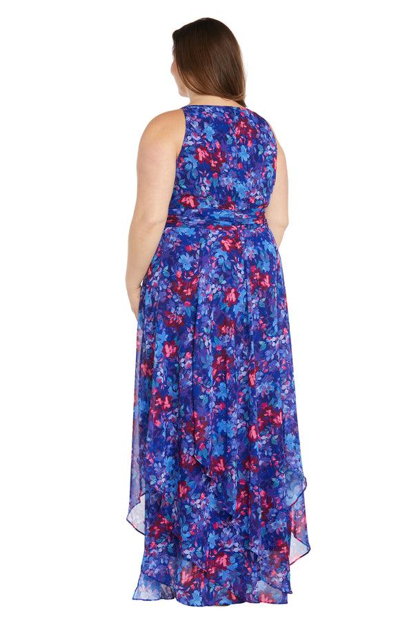 R&m Richards Long Printed Chiffon Dress With A Halter Keyhole - Plus