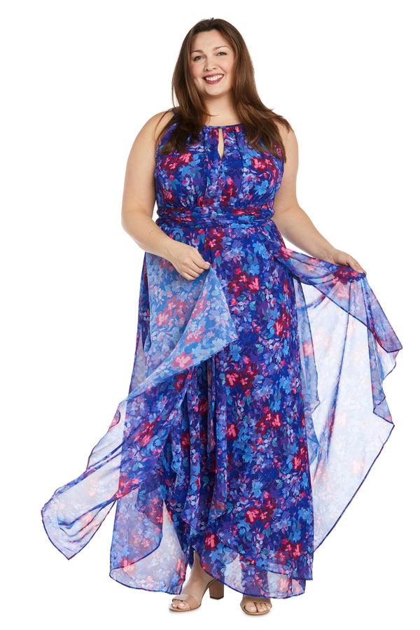 R&m Richards Long Printed Chiffon Dress With A Halter Keyhole - Plus