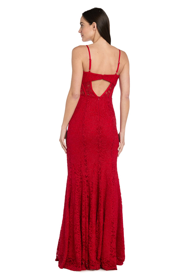 R&m Richards Long Red Lace Dress With Illusion Corset
