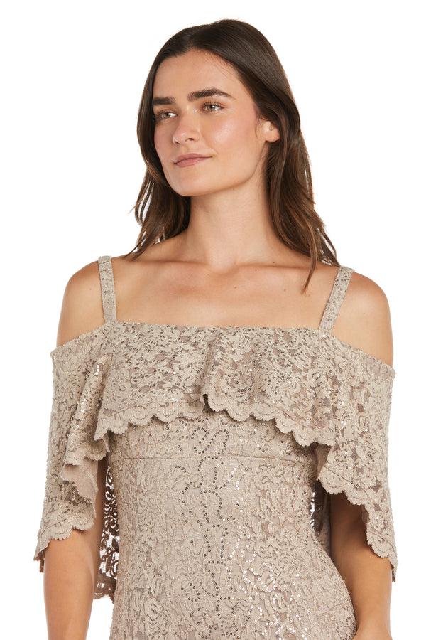R&m Richards Long Sequin Lace Mermaid Dress Featuring An Off The Shoulder Caplet