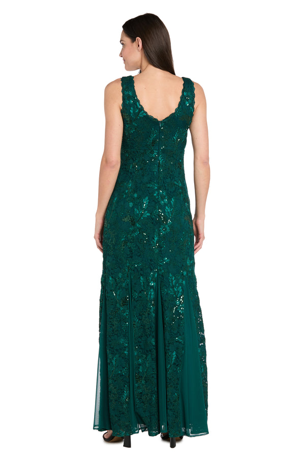 R&m Richards Long Sequined Lace Gown With Godet Skirt Inserts