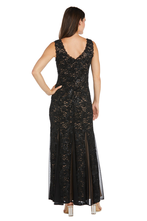 R&m Richards Long Sequined Lace Gown With Godet Skirt Inserts - Petite