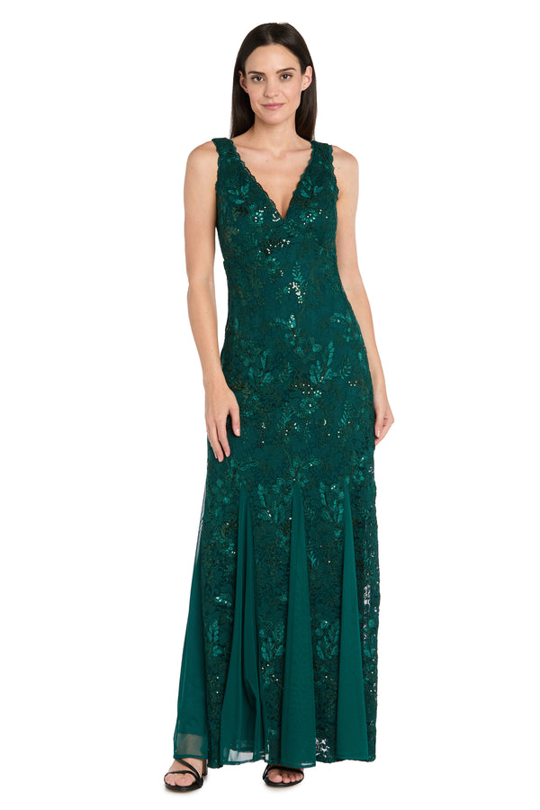 R&m Richards Long Sequined Lace Gown With Godet Skirt Inserts - Petite