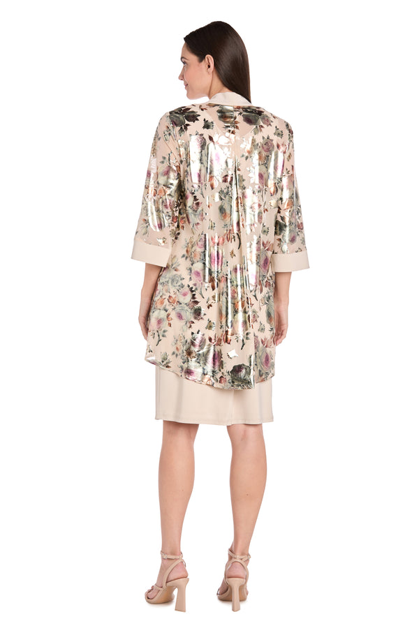 R&m Richards Luna Foil Print Jacket Dress Set With Necklace