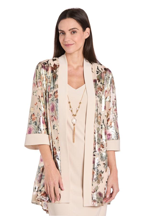 R&m Richards Luna Foil Print Jacket Dress Set With Necklace