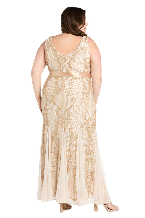 R&m Richards Lustrous Glamour Gold Evening Dress - Plus