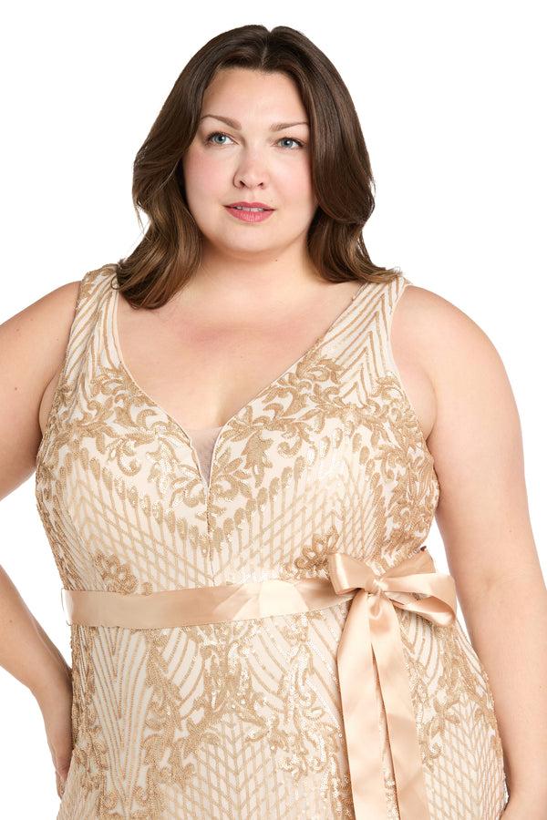 R&m Richards Lustrous Glamour Gold Evening Dress - Plus